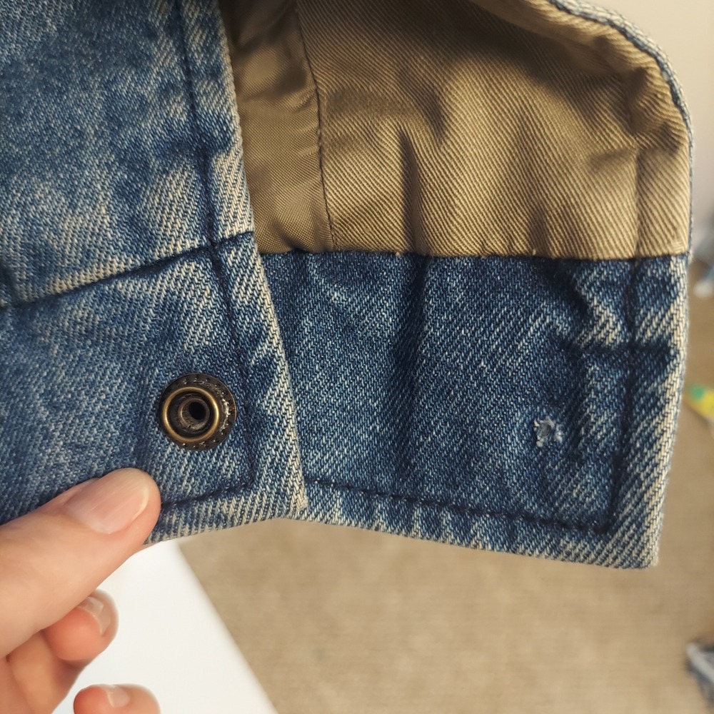 Yukon Trail Mens XL Denim Bomber Jacket FLAW Colorblock Vintage Streetwear - Picture 2 of 11